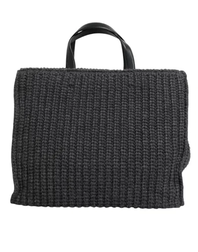 Dolce & Gabbana Black Large Knitted Crochet Shoulder Shopper Dg Logo Bag In Black