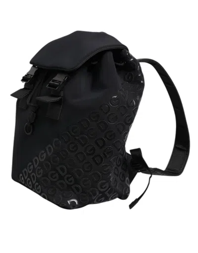 Pre-owned Dolce & Gabbana Black Neoprene Nylon Dg Logo School Backpack Men's Bag ()