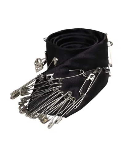 Dolce & Gabbana Black Pins Embellished Adjustable Neckmen's Men's Tie In Black