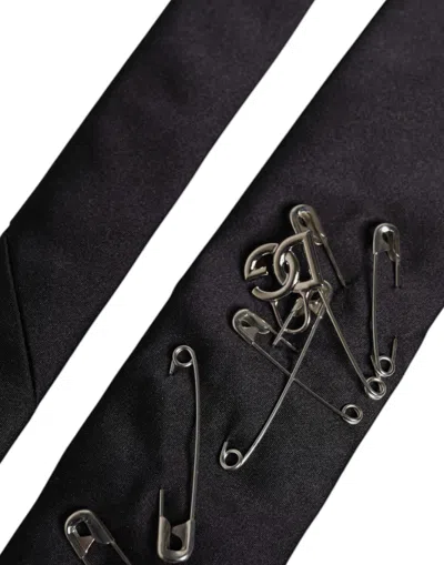 Dolce & Gabbana Black Pins Embellished Adjustable Neckmen's Men's Tie In Black