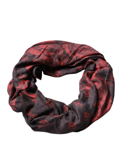 Dolce & Gabbana Black Red Floral Modal Wrap Shawl Scarf In Black And Red