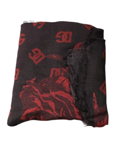 Dolce & Gabbana Black Red Floral Modal Wrap Shawl Scarf In Black And Red