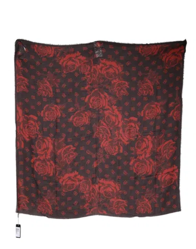 Dolce & Gabbana Black Red Floral Modal Wrap Shawl Scarf In Black And Red