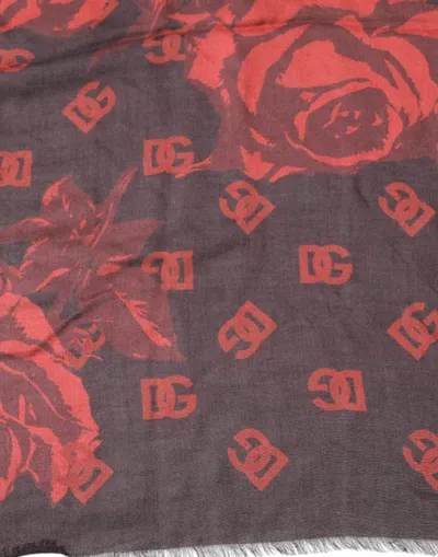 Dolce & Gabbana Black Red Floral Modal Wrap Shawl Scarf In Black And Red