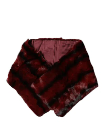 Dolce & Gabbana Black Red Stripe Fur Shawl Neck Wrap Scarf In Black And Red