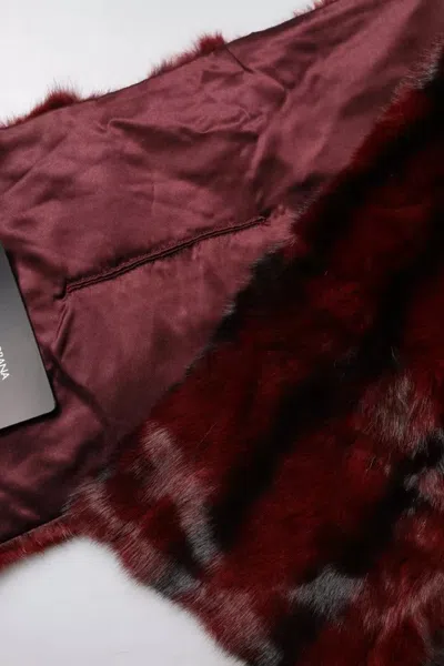 Dolce & Gabbana Black Red Stripe Fur Shawl Neck Wrap Scarf In Black And Red