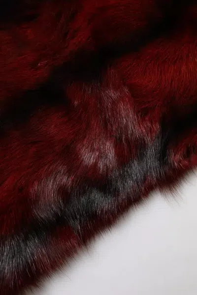 Dolce & Gabbana Black Red Stripe Fur Shawl Neck Wrap Scarf In Black And Red