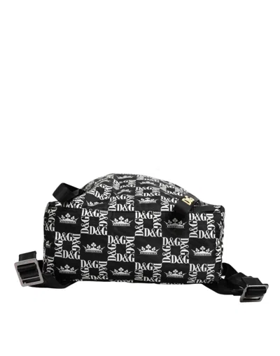 Pre-owned Dolce & Gabbana Black White Crown Printed Nylon School Backpack Men's Bag () In Black And White