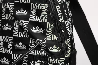 Pre-owned Dolce & Gabbana Black White Crown Printed Nylon School Backpack Men's Bag () In Black And White