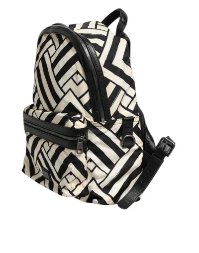 Pre-owned Dolce & Gabbana Black White Nylon Leather Travel Back Pack Men's Bag () In Black And White