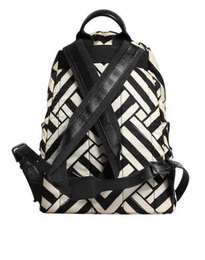 Pre-owned Dolce & Gabbana Black White Nylon Leather Travel Back Pack Men's Bag () In Black And White