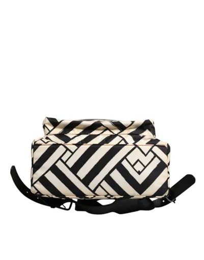 Pre-owned Dolce & Gabbana Black White Nylon Leather Travel Back Pack Men's Bag () In Black And White