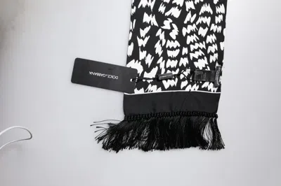 Pre-owned Dolce & Gabbana Black White Patterned Fringes Shawl Women's Scarf () In Black And White