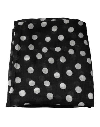 Pre-owned Dolce & Gabbana Black White Polka Dots Fringes Wrap Women's Scarf () In Black And White