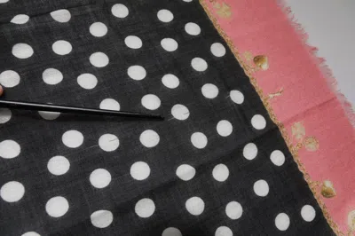 Pre-owned Dolce & Gabbana Black White Polka Dots Fringes Wrap Women's Scarf () In Black And White