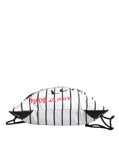 Pre-owned Dolce & Gabbana Black White Striped Polyester Drawstring Men's Bag () In Black And White