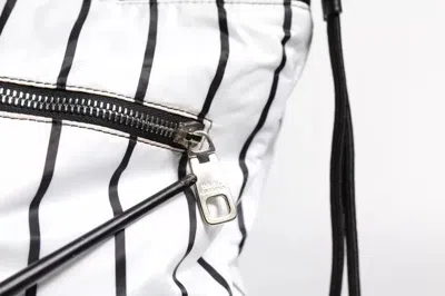 Pre-owned Dolce & Gabbana Black White Striped Polyester Drawstring Men's Bag () In Black And White
