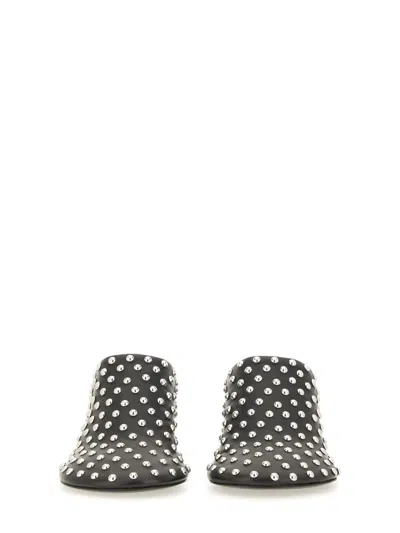 Jil Sander Black Mules With Low Heel And All-over Stud Embellishments In Black