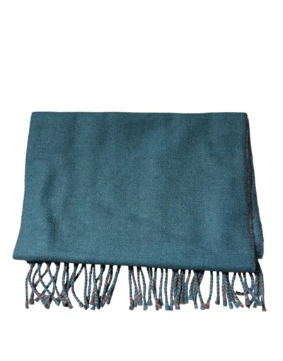 Dolce & Gabbana Blue Green Wool Fringes Wrap Shawl Scarf In Dark Green