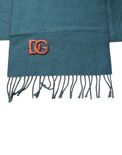 Dolce & Gabbana Blue Green Wool Fringes Wrap Shawl Scarf In Dark Green