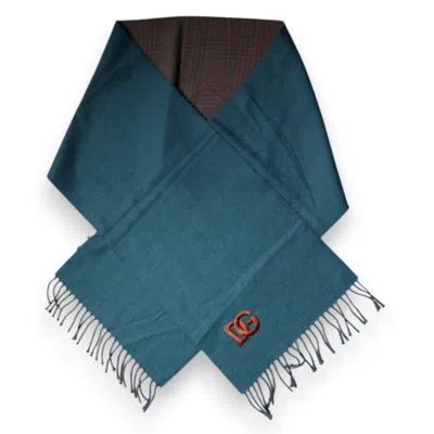 Dolce & Gabbana Blue Green Wool Fringes Wrap Shawl Scarf In Dark Green