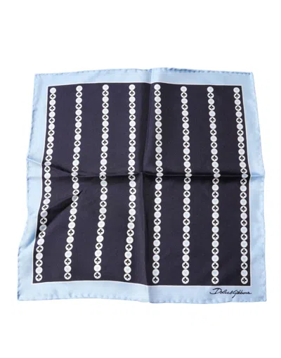 Dolce & Gabbana Blue Heart Spade Silk Handkerchief Scarf In Blue