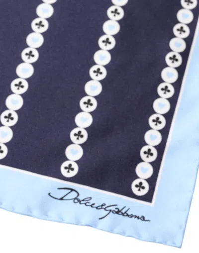 Dolce & Gabbana Blue Heart Spade Silk Handkerchief Scarf In Blue