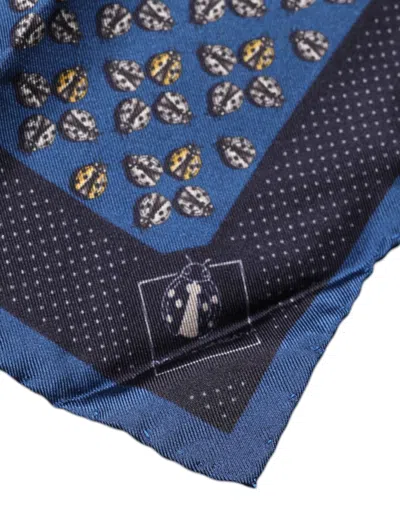 Dolce & Gabbana Blue Lady Bug Silk Square Handkerchief Scarf In Blue
