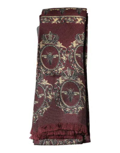 Pre-owned Dolce & Gabbana Bordeaux Printed Silk Neck Wrap Shawl Men's Scarf ()
