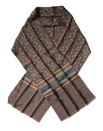 Pre-owned Dolce & Gabbana Brown Fantasy Silk Neck Wrap Shawl Men's Scarf ()