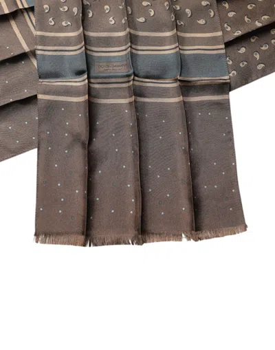 Pre-owned Dolce & Gabbana Brown Fantasy Silk Neck Wrap Shawl Men's Scarf ()