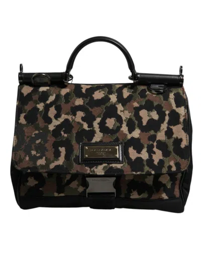 Dolce & Gabbana Brown Leopard Print Lacquard Nylon Sicily Tote Bag In Brown