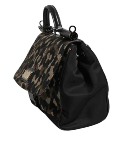 Dolce & Gabbana Brown Leopard Print Lacquard Nylon Sicily Tote Bag In Brown