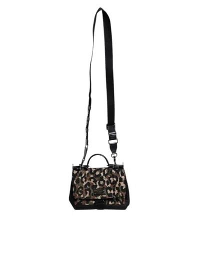 Dolce & Gabbana Brown Leopard Print Lacquard Nylon Sicily Tote Bag In Brown