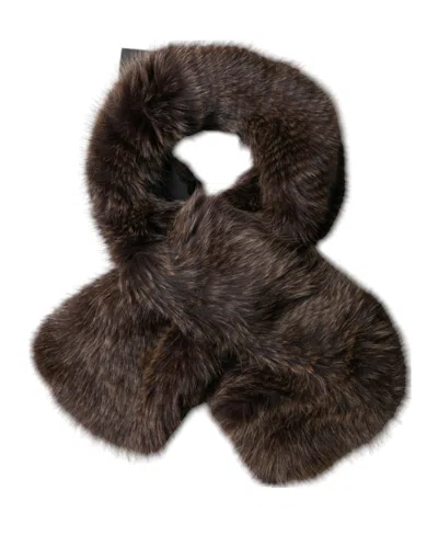 Dolce & Gabbana Brown Raccoon Fur Neck Warmer Winter Scarf In Brown