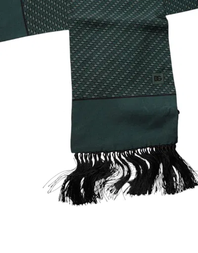 Dolce & Gabbana Dark Green Fantasy Fringes Neck Wrap Scarf In Dark Green