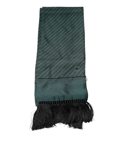 Dolce & Gabbana Dark Green Fantasy Fringes Neck Wrap Scarf In Dark Green