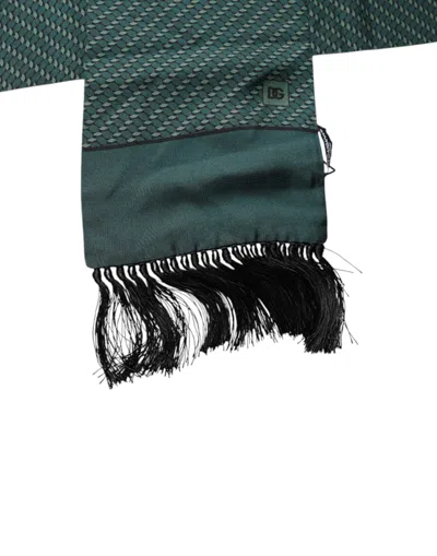 Dolce & Gabbana Dark Green Fantasy Fringes Neck Wrap Scarf In Dark Green