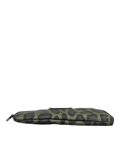 Pre-owned Dolce & Gabbana Green Leopard Leather Logo Plaque Multifunctional Kit Men's Bag ()