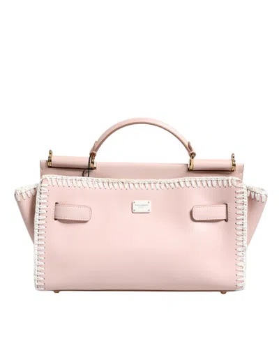 Dolce & Gabbana Light Pink Logo Plaque Soft Leather Strap Crossbody Bag In Pink
