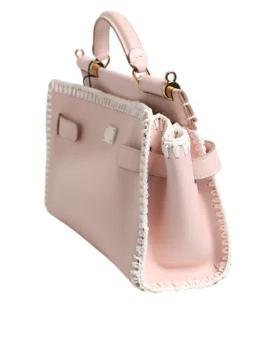 Dolce & Gabbana Light Pink Logo Plaque Soft Leather Strap Crossbody Bag In Pink