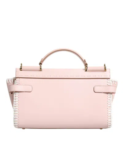 Dolce & Gabbana Light Pink Logo Plaque Soft Leather Strap Crossbody Bag In Pink