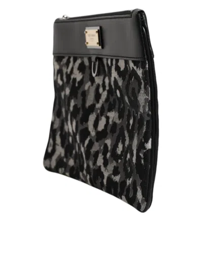 Dolce & Gabbana Multicolor Leopard Jacquard Logo Plaque Men Pouch Men's Bag In Multicolor
