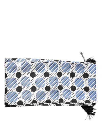 Pre-owned Dolce & Gabbana White Blue Polka Dotted Silk Skinny Men's Scarf () In Blue And White