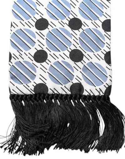 Pre-owned Dolce & Gabbana White Blue Polka Dotted Silk Skinny Men's Scarf () In Blue And White