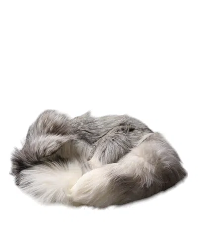 Dolce & Gabbana White Fox Fur Neck Wrap Warmer Winter Scarf In White