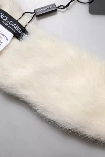 Dolce & Gabbana White Mink Fur Collar Women Neck Wrap Scarf In White