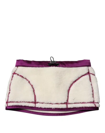 Dolce & Gabbana White Purple Cashmere Fleece Neck Warmer Scarf In White