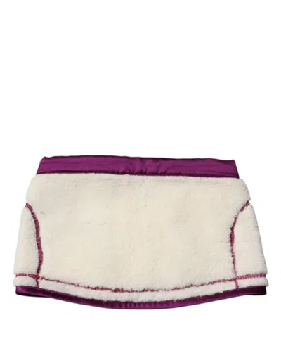 Dolce & Gabbana White Purple Cashmere Fleece Neck Warmer Scarf In White