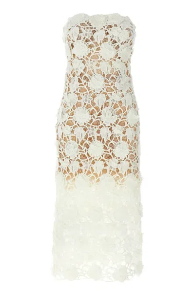 Ermanno Scervino Lace Overlay Strapless Midi Dress In Bianco